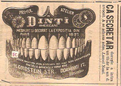 *layout 1898- Primul Atelier de Dinți Americani H. Goldstein, Str. Doamnei 17